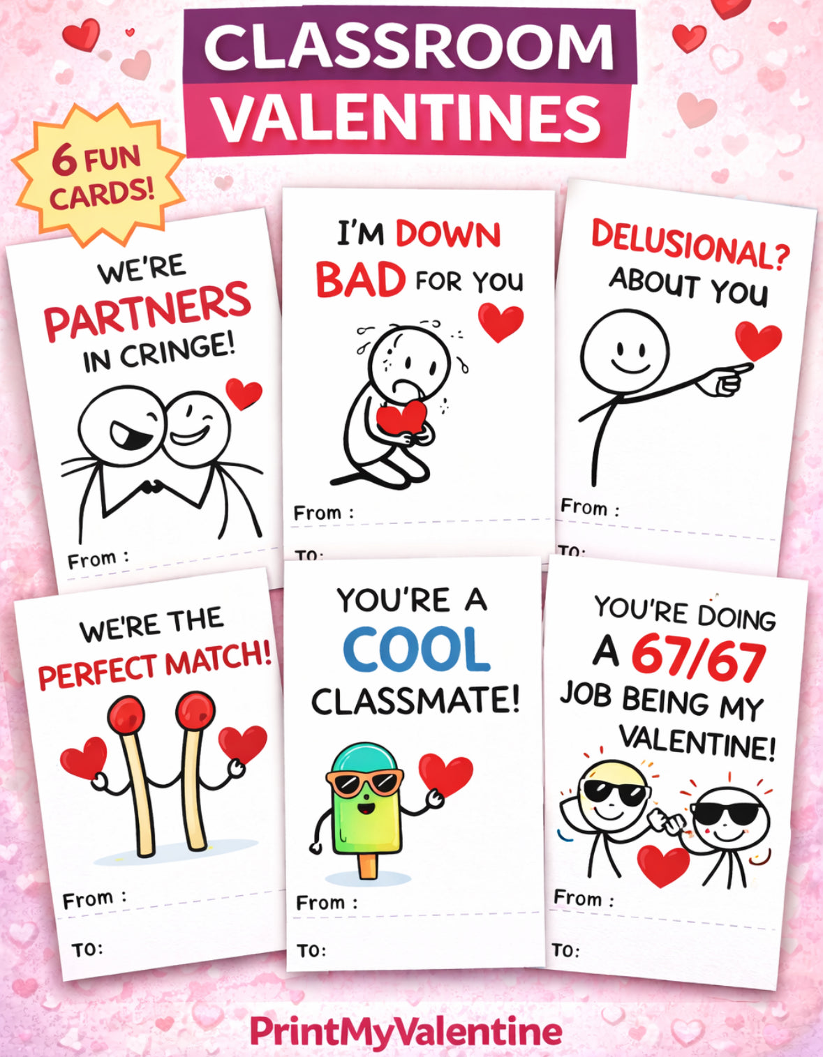 BRAINROT - 32 CLASSROOM VALENTINES PACK - PRINT AND GO